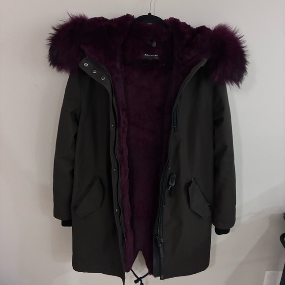 Mackage Moritz Twill Parka with Fur Lined Hood Green and Burgundy - Picture 9 of 9
